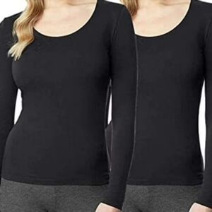 New 32 Degrees Heat Women's 2-Pack Black Long Sleeve Scoop Neck Base Layer Large